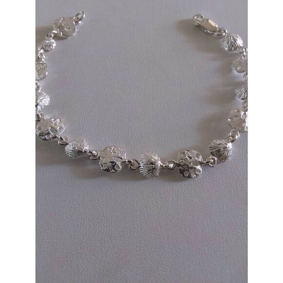 NEW~925 Sterling Silver Seashell & Sand Dollar Link Tennis Bracelet - Picture 2 of 6